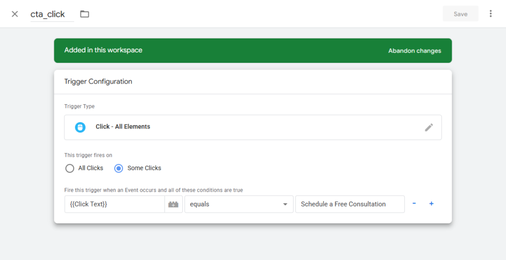 GTM Trigger Configuration screen