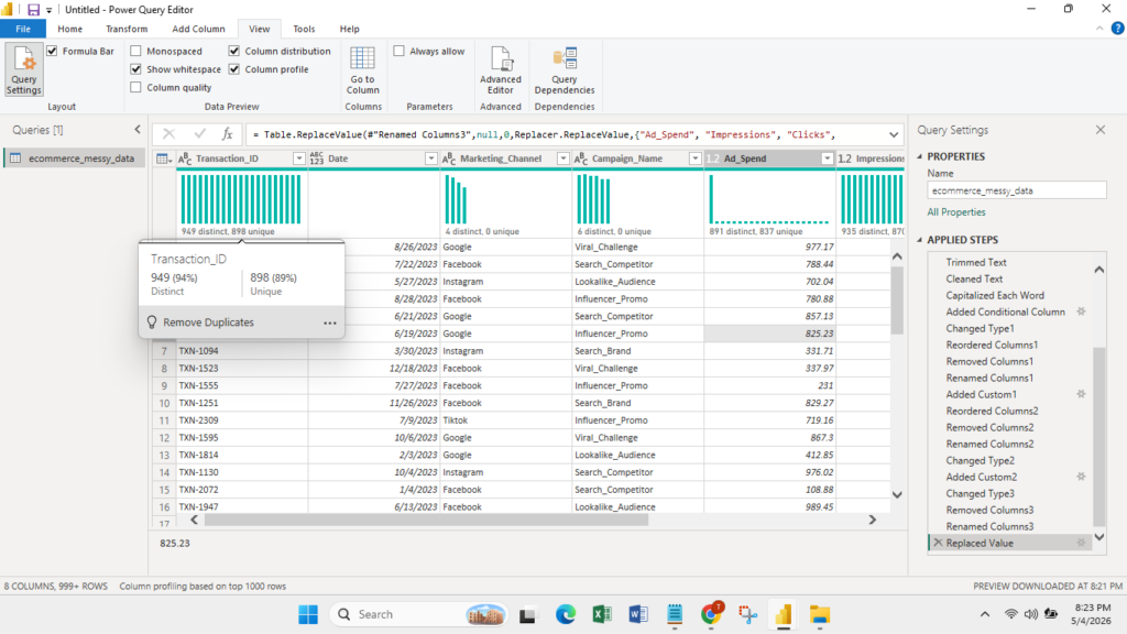 analyzing the column distribution