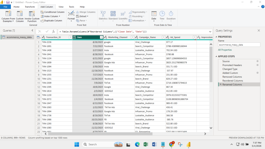 cleaned date column