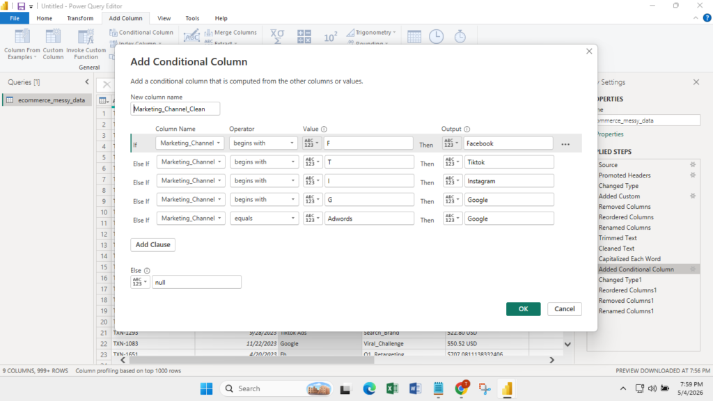 conditional formating for marketing channel column