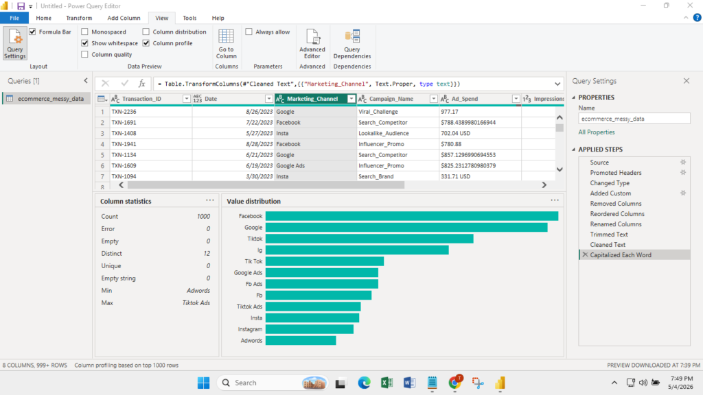 enabling column profile for marketing channel