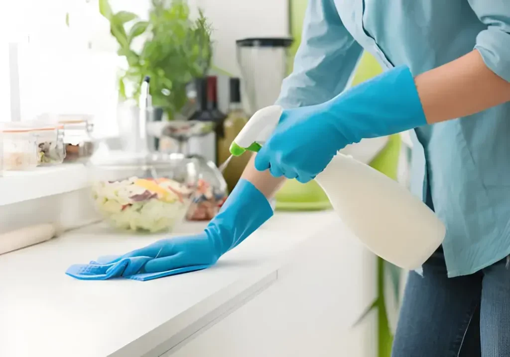 Woman cleaning kitchen table Home and Daily Administration Habits
