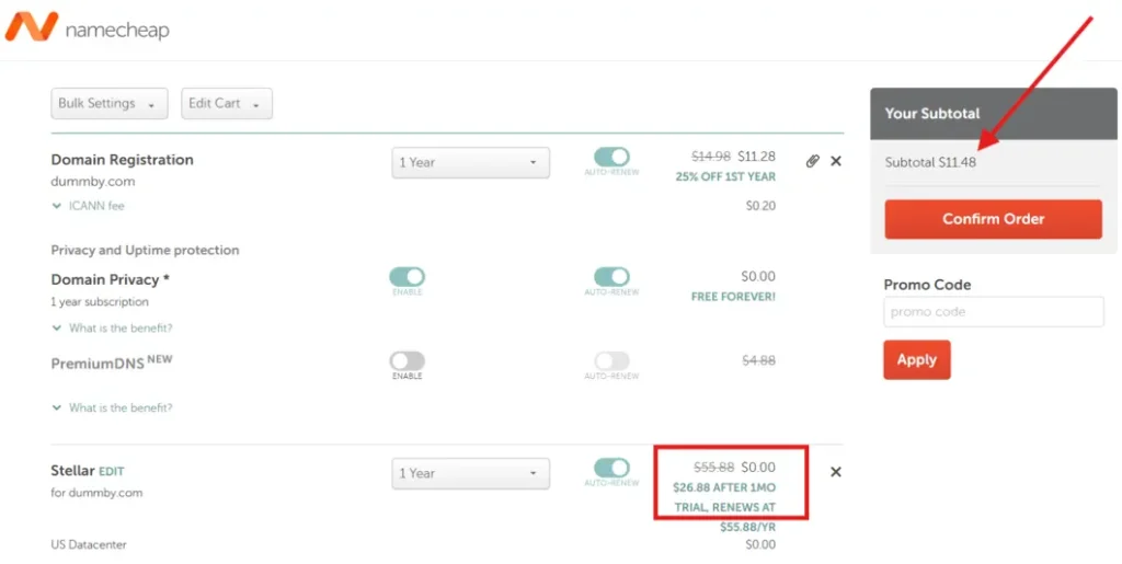 namecheap hosting free trial pricing